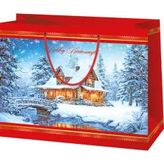 Wielka torba prezentowa z wzorem chatki na Boże Narodzenie 26x13x33cm