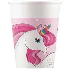 Zestaw 8 sztuk papierowych kubków z jednorożcem 200ml