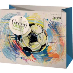 Zielona torba prezentowa w średnim rozmiarze z wzorem piłki nożnej 18x10x23cm