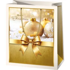 Złota torba prezentowa Merry Christmas w normalnym rozmiarze 11x6x14cm