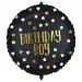 Balon foliowy na urodziny – napis "Birthday Boy", czarno-złote gwiazdki, 46 cm.
