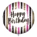 Balon foliowy na urodziny – z napisem „Happy Birthday”, w złoto-czarno-różowe paski, 46 cm