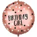 Balon foliowy na urodziny – z napisem "Birthday Girl", różowozłoty z gwiazdkami, 46 cm