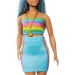 Barbie: Lalka Fashionista w kolorowej, paskowanej sukience - Mattel