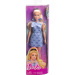 Barbie: Stylowa blond lalka Fashionista w niebieskiej sukience we wzór w kokardki – Mattel