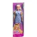 Barbie: Stylowa blond lalka Fashionista w niebieskiej sukience we wzór w kokardki – Mattel