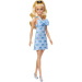 Barbie: Stylowa blond lalka Fashionista w niebieskiej sukience we wzór w kokardki – Mattel