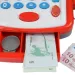Biało-czerwona elektroniczna kasa fiskalna z dźwiękiem, produktami i zabawkowymi pieniędzmi 25x10x14cm