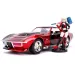 DC Comics: Figurka Harley Quinn i metalowy model samochodu 1969 Chevy Corvette Stingray w skali 1/24 – Simba Toys