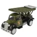 Die-Cast: Wojskowy samochodzik w kilku wariantach, napędzany mechanizmem śrubowym, skala 1:55