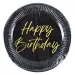 Elegancki czarno-złoty papierowy talerz z napisem „Happy Birthday” – zestaw 8 sztuk, 23 cm