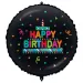 Foliowy balon urodzinowy – z napisem „Happy Birthday”, z tortem i konfetti, na czarnym tle, 46 cm.