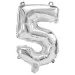 Liczne balony foliowe w kolorze srebrnym – cyfra 5, 32 cm.