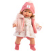Llorens: Carla, 42 cm płacząca lalka z smoczkiem i czapeczką w serduszka.