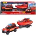 Majorette: Land Rover straż pożarna z łodzią, efekty świetlne i dźwiękowe, 33 cm - Simba Toys
