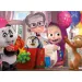 Masza i Niedźwiedź – impreza niespodzianka, maxi podłogowe puzzle 60 elementów, 70x50 cm – Lisciani