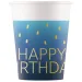 Niebieskie papierowe kubeczki z napisem „Happy Birthday” – zestaw 8 sztuk, 200 ml