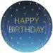 Niebieskie talerzyki papierowe z napisem "Happy Birthday", zestaw 8 sztuk, 23 cm.