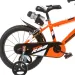 R88 14” rower dla dzieci z uchwytem na bidon i bocznymi kółkami w kolorze pomarańczowo-czarnym – rower Dino Bikes