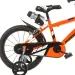 R88 14” rower dziecięcy z uchwytem na bidon i bocznymi kółkami w kolorze pomarańczowo-czarnym – rower Dino Bikes