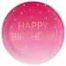 Różowe papierowe talerze z napisem "Happy Birthday", zestaw 8 sztuk, 23 cm.