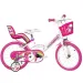 Różowo-biały dziecięcy rower jednorożec w rozmiarze 16 - rower Dino Bikes