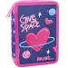 Space Heart: Rozkładany różowo-fioletowy dwupoziomowy piórnik z wyposażeniem 15x21x5cm