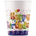Tęczowe urodzinowe kubki papierowe z napisem "Happy Birthday", zestaw 8 szt., 200 ml
