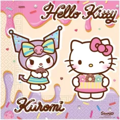 Zestaw papierowych serwetek Hello Kitty i Kuromi - 2-warstwowe, 33x33 cm, 20 szt.