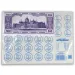 Zestaw zabawkowych pieniędzy z papierowymi banknotami i wycinanymi monetami.