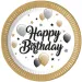 Elegancki zestaw 8 papierowych talerzyków z napisem „Happy Birthday”