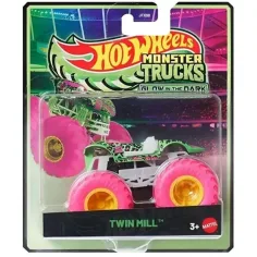 Hot Wheels Monster Trucks: Twin Mill neonowo-zielony samochodzik świecący w ciemności 1/64 – Mattel